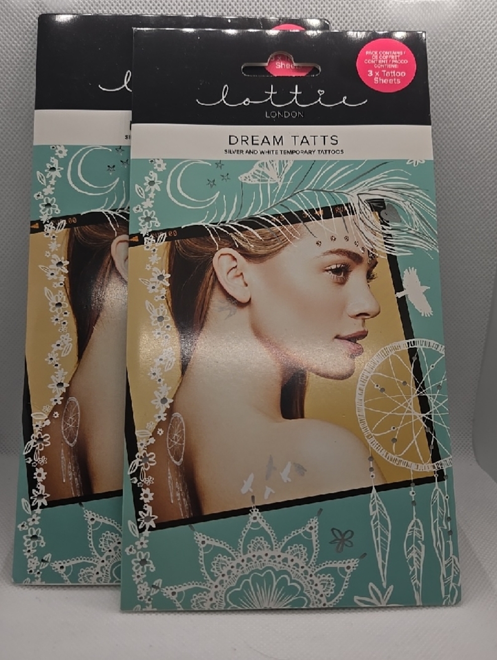 Lottie London Dream Tatts - Silver & White Temporary Tattoos 2 Pk